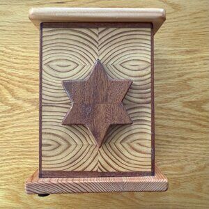 Tzedaka Charity Box Hand Crafted Unique Cross Grain Star of David Judaica